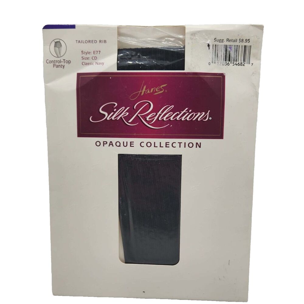 Hanes Silk Reflections Textured Ribbed Pantyhose Size CD Classic Navy Style E77